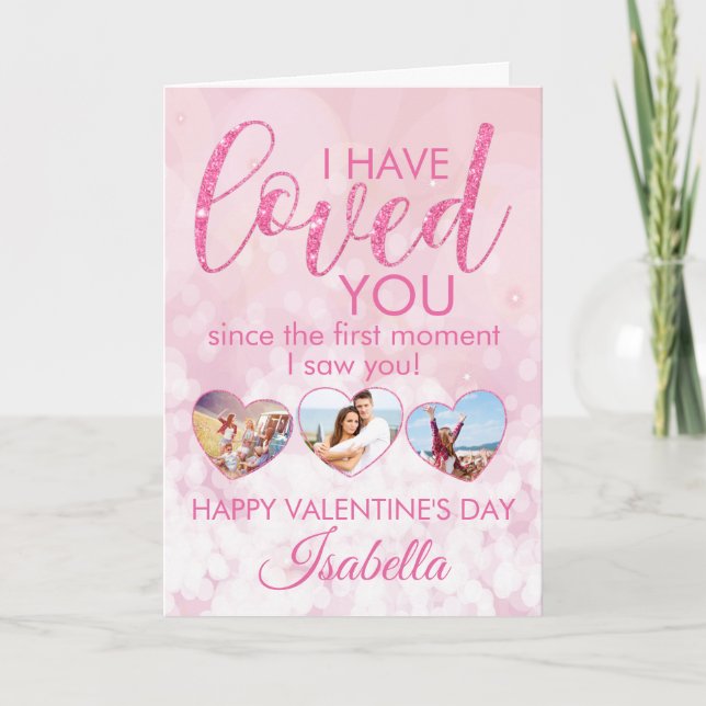 Tarjeta Collage de fotos Purpurina Valentines Girly Pink (Anverso)