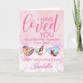 Tarjeta Collage de fotos Purpurina Valentines Girly Pink