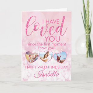 Tarjeta Collage de fotos Purpurina Valentines Girly Pink