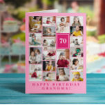 Tarjeta Collage de fotos rosa Feliz cumpleaños, abuela<br><div class="desc">Desearía a la abuela un feliz cumpleaños con esta jumbo tarjeta de cumpleaños de collage de fotos a la que puedes agregar 19 fotos de los nietos, y la edad de los abuelos en letras blancas contra un fondo rosado. Tarjeta de cumpleaños de color con fotos gigantes rosadas para desear...</div>