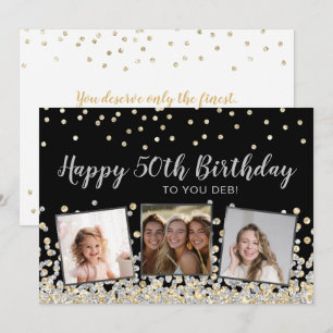 Tarjeta Collage de fotos Silver Gold Confetti 50 cumpleaño