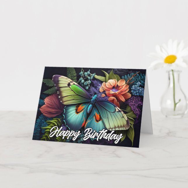 Tarjeta Collage de mariposa descansando Feliz Cumpleaños (Planta pequeña)