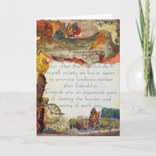 Tarjeta Collage de medios mixtos de flores de mariposa de 