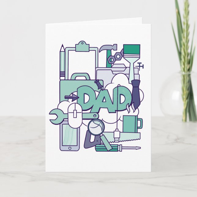 Tarjeta Collage de papá con herramientas para el cumpleaño (Anverso)