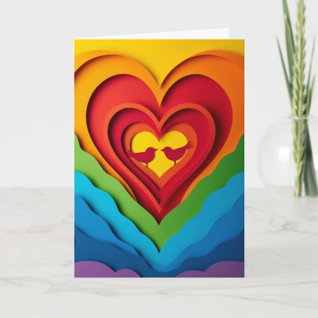 Tarjeta Collage de papel de corazón de arcoíris (Anverso)