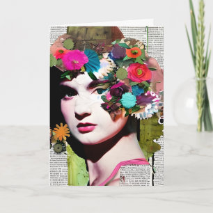 Tarjeta Collage de papel femenino   Amistad divertida