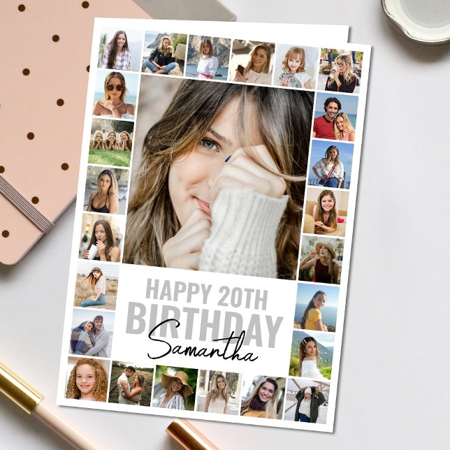 Tarjeta Collage de Personalizados de cualquier edad modern (Personalize the collage birthday greeting card to create a special keepsake for your loved one!)