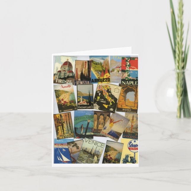 Tarjeta Collage de pósters de viajes italianos de época (Anverso)