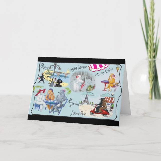 Tarjeta Collage de retro Paris Poodle (Anverso)