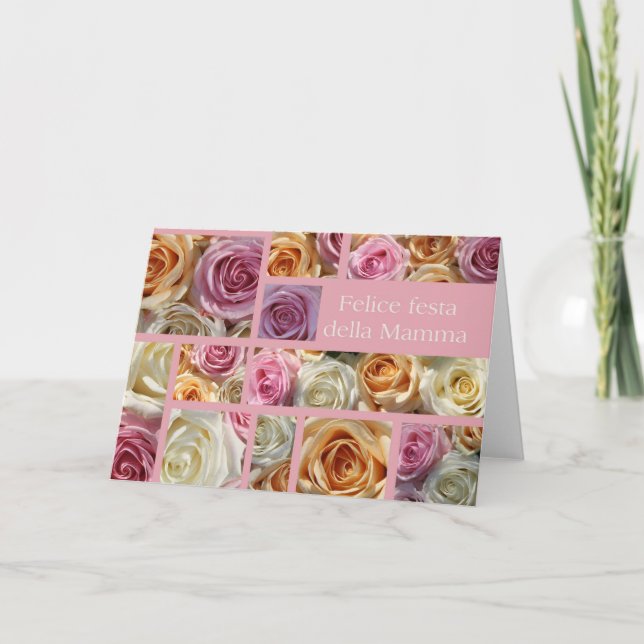 Tarjeta collage de rosas pastel de la madre italiana (Anverso)