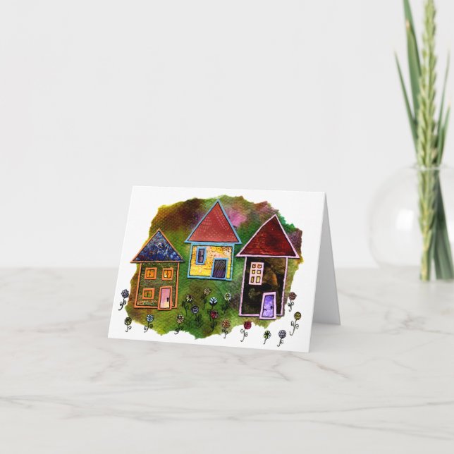 Tarjeta Collage de tres casas con las flores (Anverso)