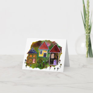 Tarjeta Collage de tres casas con las flores