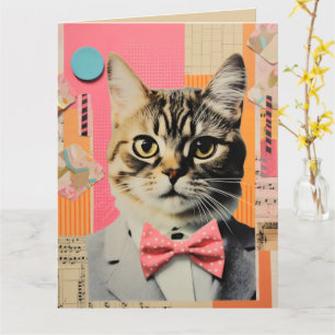 Tarjeta Collage del gato retro