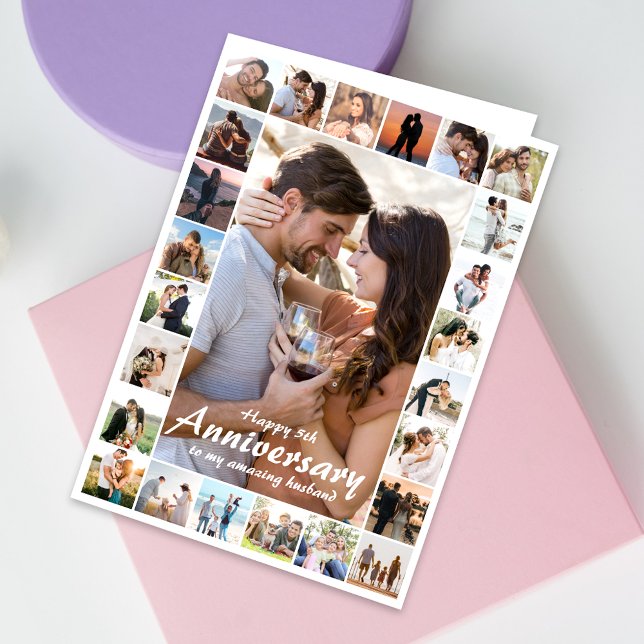 Tarjeta Collage Personalizado Aniversario del boda | Foto (Capture cherished moments and heartfelt love in one beautiful card.)