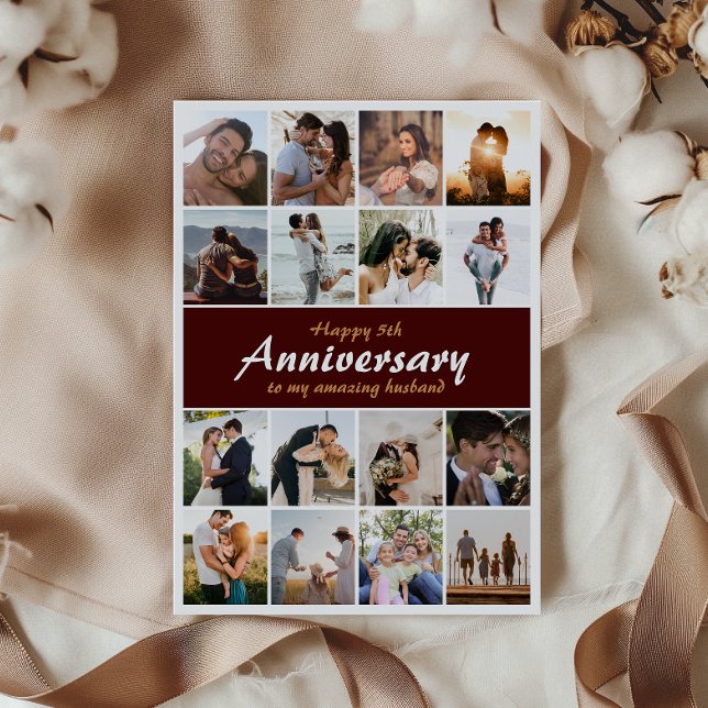 Tarjeta Collage Personalizar Aniversario del boda | Foto (Capture cherished memories and express heartfelt love in one beautifully crafted card.)