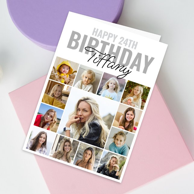 Tarjeta Collage Photo Any Age Happy Birday (Personalize the collage birthday greeting card to create a special keepsake for your loved one!)