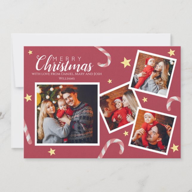 Tarjeta Collage Rojo Foto Personalizada Feliz Navidad (Anverso)