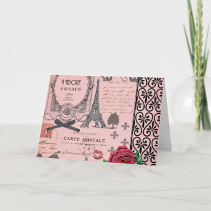Tarjeta Collage rosado de París del vintage