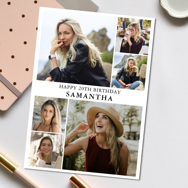 Tarjeta Collage simple de 6 | Foto Cualquier Cumpleaños de (Personalize the collage birthday greeting card to create a special keepsake for your loved one!)