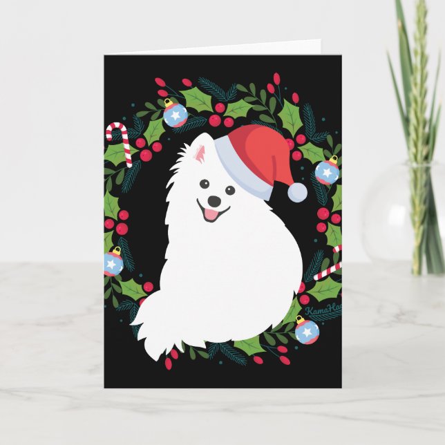 Tarjeta Collar de Navidad Perro Spitz Japonés (Anverso)