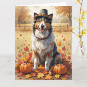 Tarjeta Collie Áspero en Arte de Acción de Gracias de Hoja