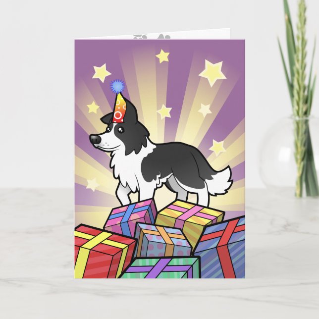 Tarjeta Collie de borde de cumpleaños (Anverso)
