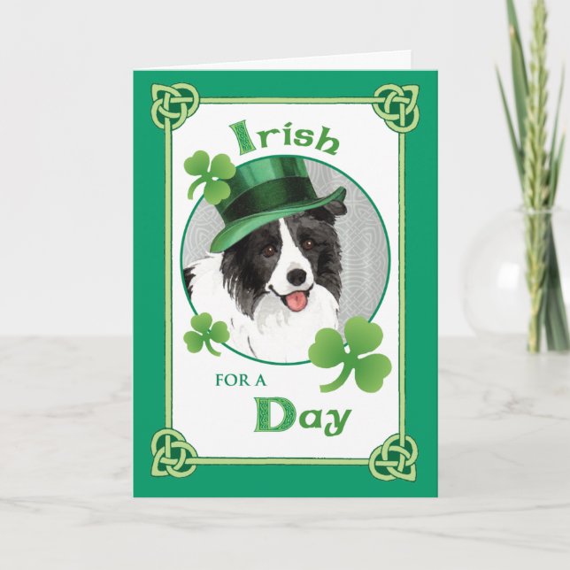 Tarjeta Collie de frontera del Día de San Patricio (Anverso)