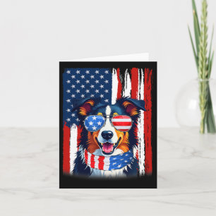 Tarjeta Collie Dog 4 De Julio En La Frontera De La Bandera