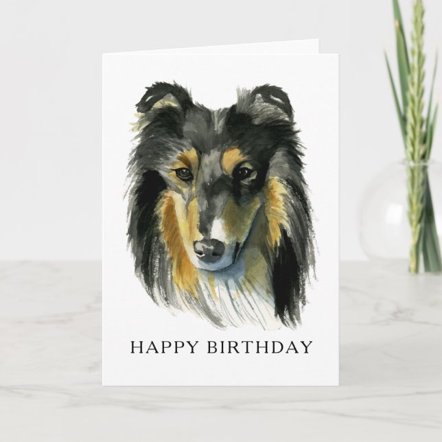 Tarjeta Collie Dog Watercolor Feliz cumpleaños (Anverso)