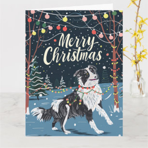 Tarjeta Collie fronterizo en Navidades de nieve