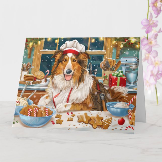 Tarjeta Collie Holiday Baking: Navidades festivos (Orquídea)