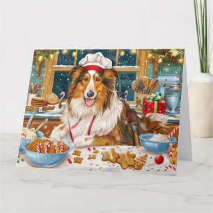 Tarjeta Collie Holiday Baking: Navidades festivos de alegr