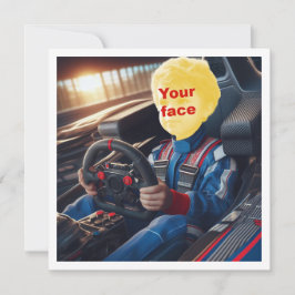 Tarjeta Coloca mi cara en el coche de carreras de la fórmu