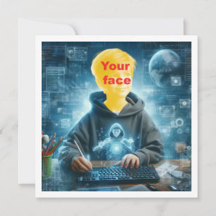 Tarjeta Coloca mi cara en la foto, amante de la computador
