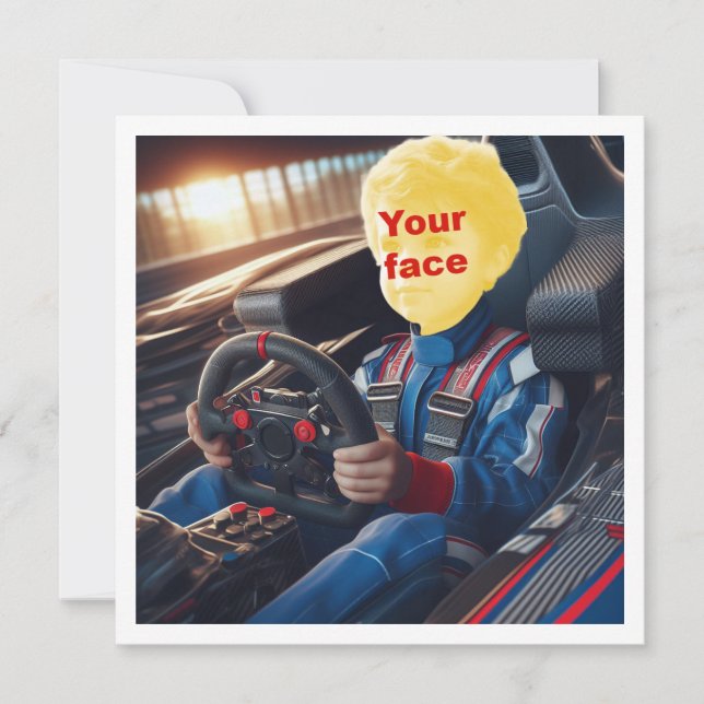 Tarjeta Coloca mi cara en la foto, fórmula 1 coche de carr (Anverso)