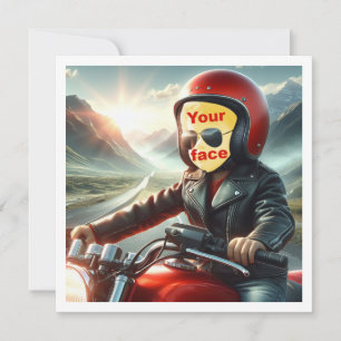 Tarjeta Coloca mi cara en la foto, moto de conducción infa