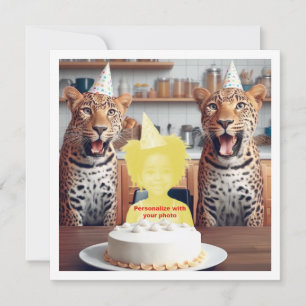Tarjeta Coloca mi rostro en la imagen, leopardos y niño