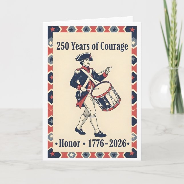 Tarjeta Colonial Drummer EE. UU. Coraje Honor Legado (Anverso)