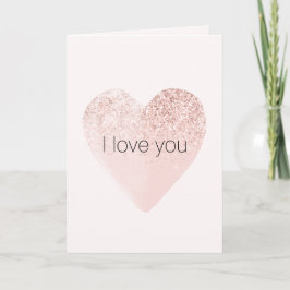 Tarjeta Color de agua del corazón del Purpurina rosa Glitz