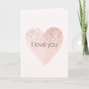 Tarjeta Color de agua del corazón del Purpurina rosa Glitz
