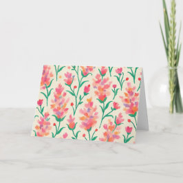 Tarjeta Color de agua rosa y verde floral en blanco saludo