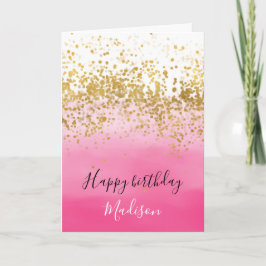 Tarjeta Color de agua rosado Giro Ombre Gold Confetti