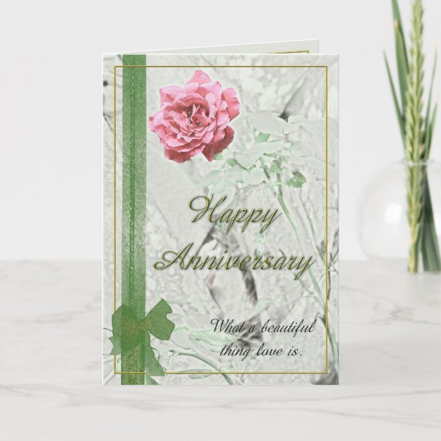 Tarjeta color de rosa del aniversario (Anverso)