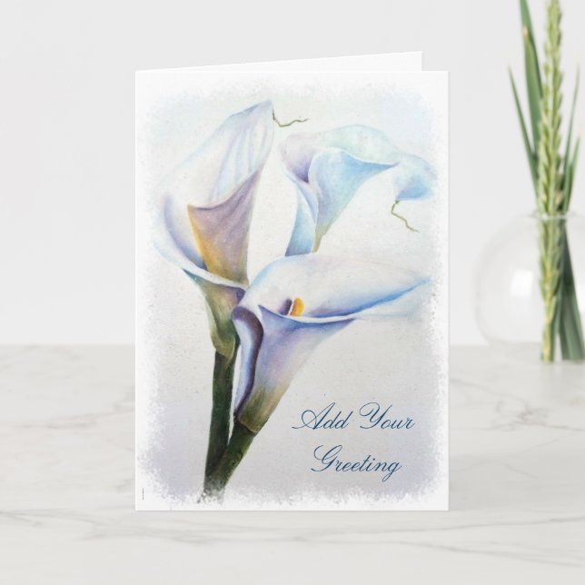 TARJETA COLOR DEL AGUA TRES LILIAS BLANCAS ESTRELLAS MOTIV (Anverso)