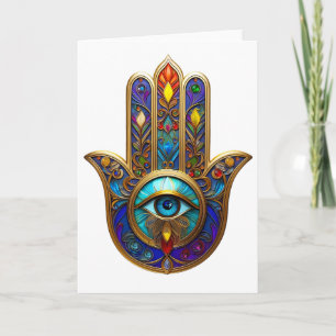 Tarjeta Color dorado Hamsa Turquesa Zafiro Tercer Ojo