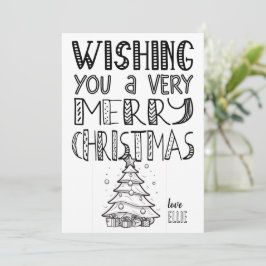 Tarjeta Color en Feliz Navidad con árbol (1) Plano