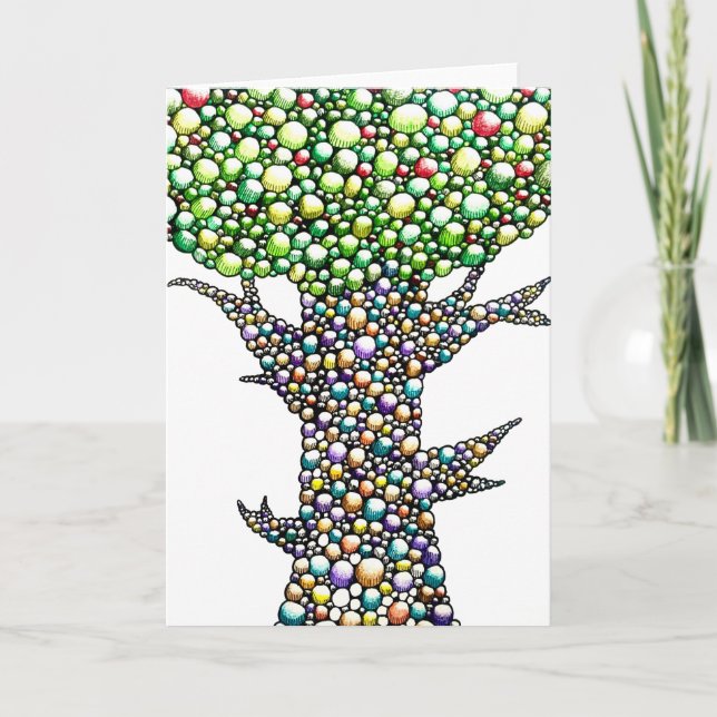Tarjeta Color Pencil Bubbles Tree Drawing Art  (Anverso)