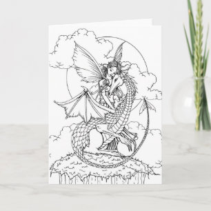 Tarjeta Colorea tú mismo Hada y Dragón Dibujo