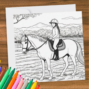 Tarjeta Colorear Color En Imagen Niña Montando Poni