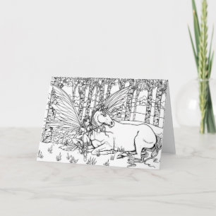 Tarjeta Coloren usted mismo Fantasy Fairy and Unicorn